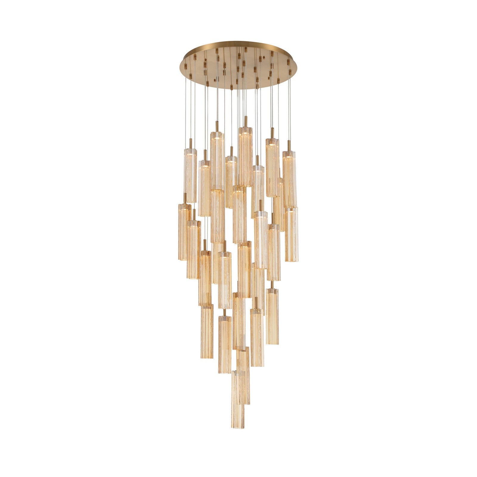 Crystorama Addis 26in 28-Light Pendant | Mid-Century Aged Brass and Amber Tronchi Glass | Entryway & Dining Room | 26 x 26 x 21 in | Model ADD-415-AG-AM