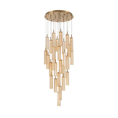 Crystorama Addis 26in 28-Light Pendant | Mid-Century Aged Brass and Amber Tronchi Glass | Entryway & Dining Room | 26 x 26 x 21 in | Model ADD-415-AG-AM