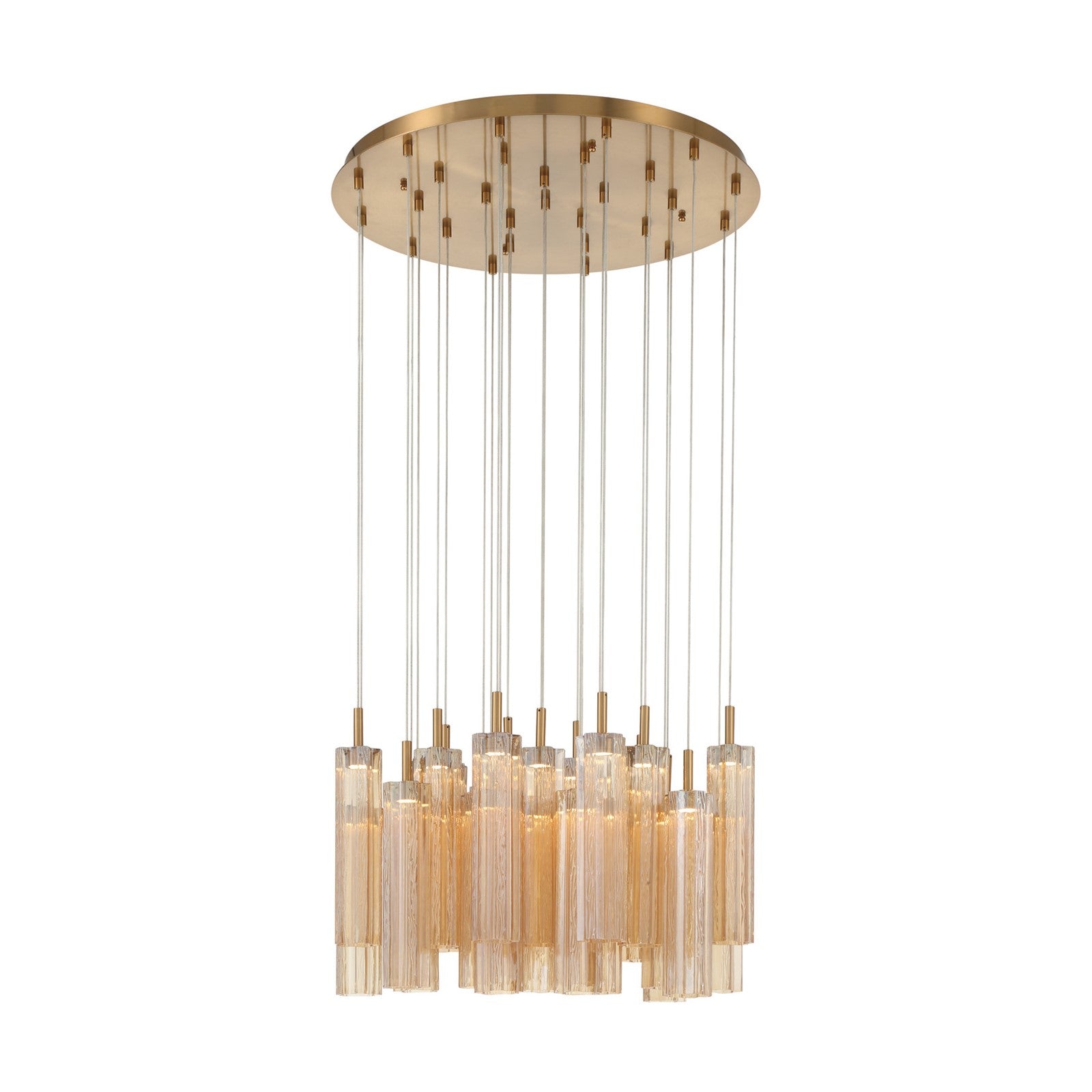 Crystorama Addis 26in 28-Light Pendant | Mid-Century Aged Brass and Amber Tronchi Glass | Entryway & Dining Room | 26 x 26 x 21 in | Model ADD-415-AG-AM