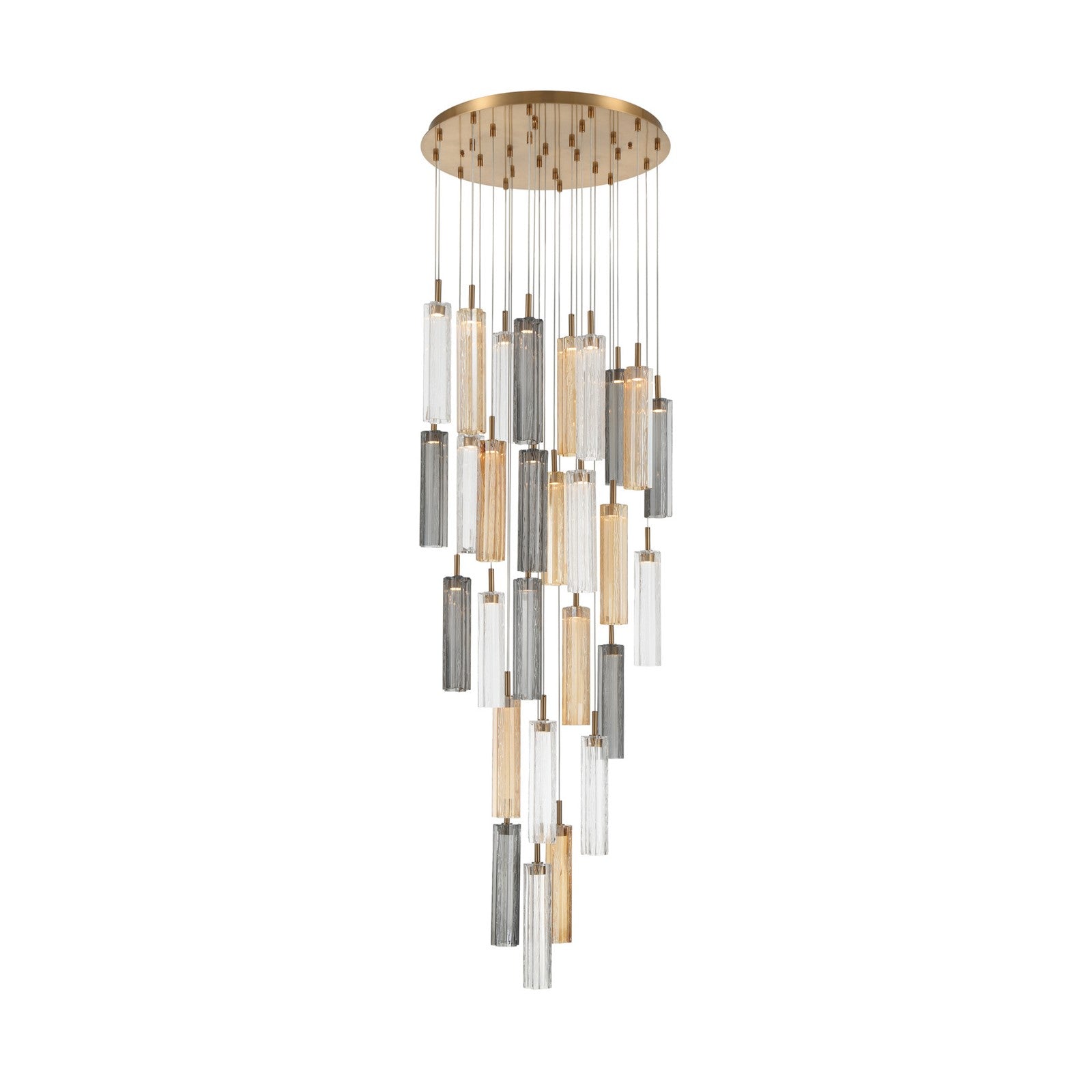 Crystorama Addis 26in 28-Light Pendant | Mid-Century Aged Brass and Autumn Tronchi Glass | Entryway & Dining Room | 26 x 26 x 21 in | Model ADD-415-AG-AU