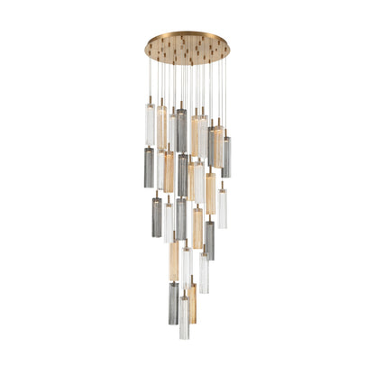Crystorama Addis 26in 28-Light Pendant | Mid-Century Aged Brass and Autumn Tronchi Glass | Entryway & Dining Room | 26 x 26 x 21 in | Model ADD-415-AG-AU