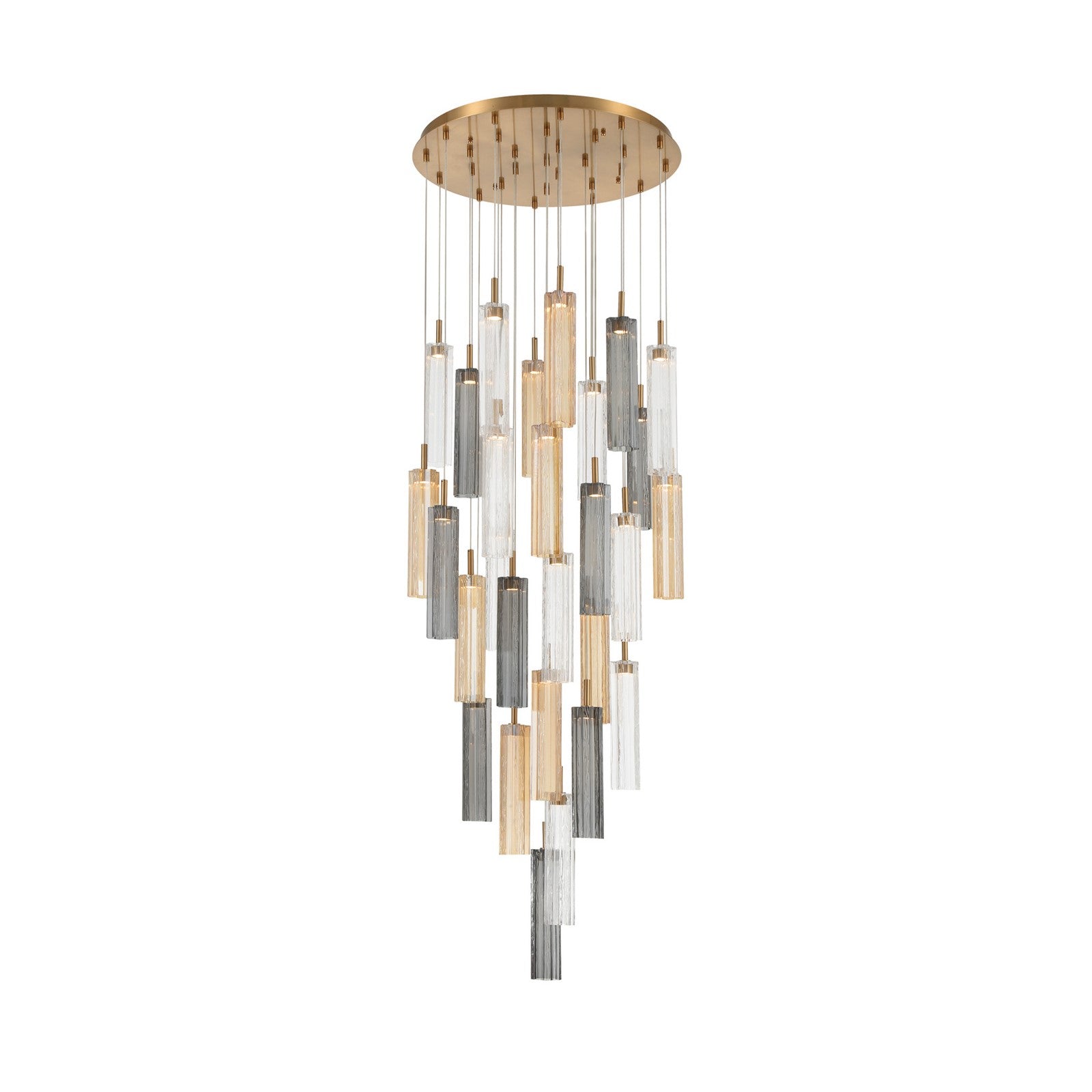 Crystorama Addis 26in 28-Light Pendant | Mid-Century Aged Brass and Autumn Tronchi Glass | Entryway & Dining Room | 26 x 26 x 21 in | Model ADD-415-AG-AU