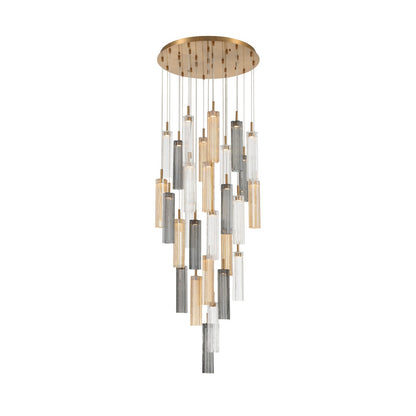 Crystorama Addis 26in 28-Light Pendant | Mid-Century Aged Brass and Autumn Tronchi Glass | Entryway & Dining Room | 26 x 26 x 21 in | Model ADD-415-AG-AU