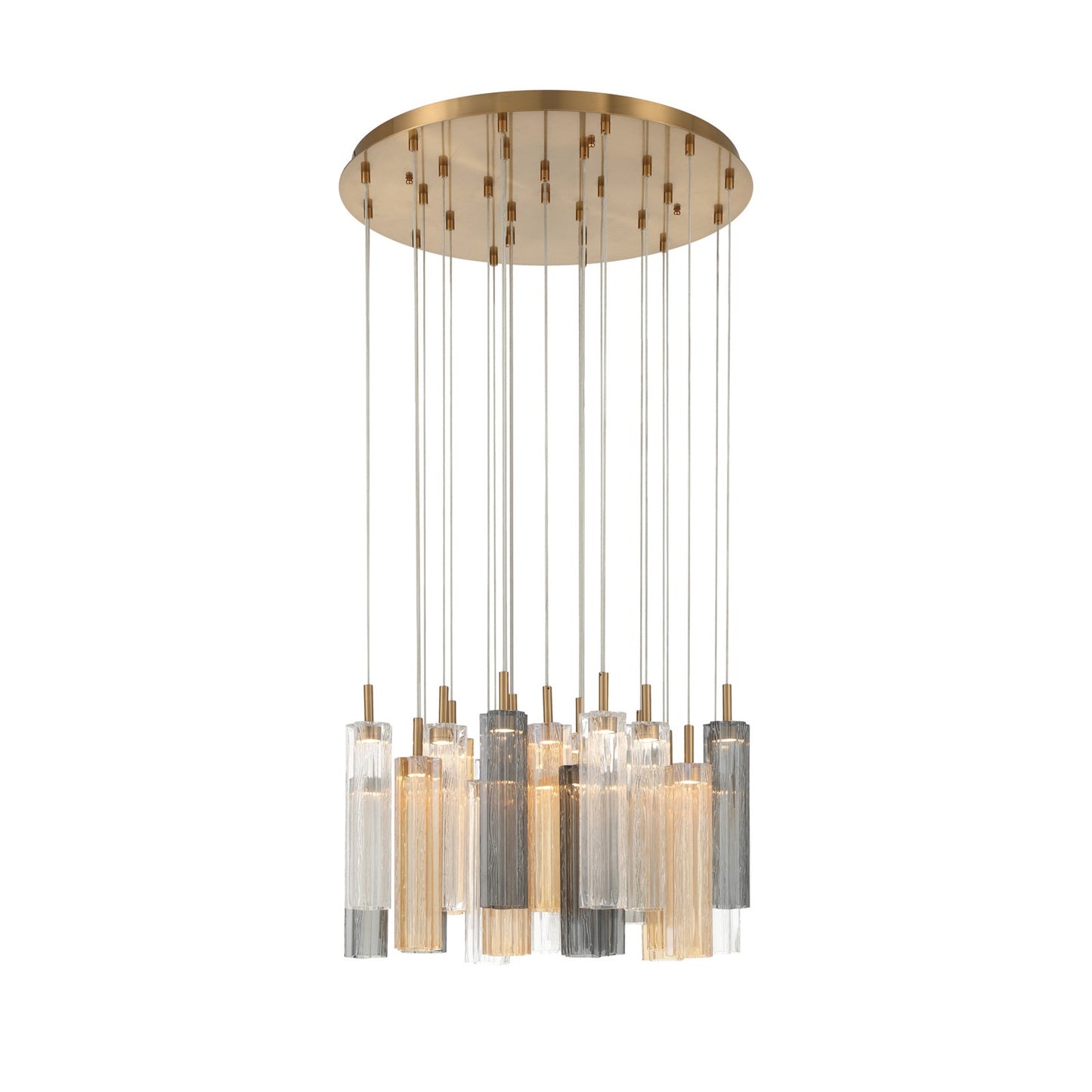 Crystorama Addis 26in 28-Light Pendant | Mid-Century Aged Brass and Autumn Tronchi Glass | Entryway & Dining Room | 26 x 26 x 21 in | Model ADD-415-AG-AU