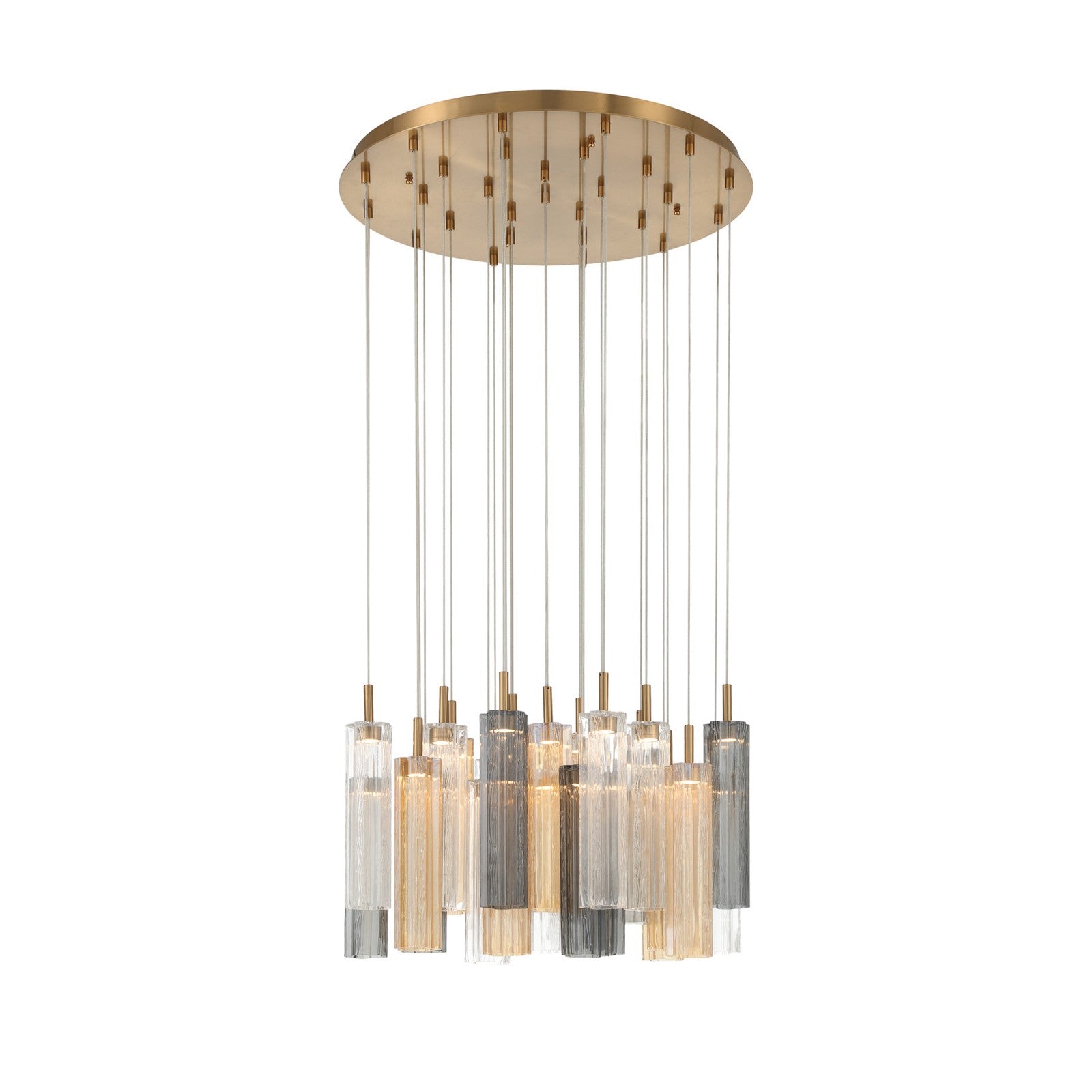Crystorama Addis 26in 28-Light Pendant | Mid-Century Aged Brass and Autumn Tronchi Glass | Entryway & Dining Room | 26 x 26 x 21 in | Model ADD-415-AG-AU