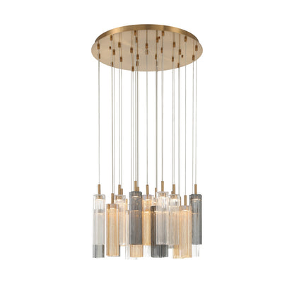 Crystorama Addis 26in 28-Light Pendant | Mid-Century Aged Brass and Autumn Tronchi Glass | Entryway & Dining Room | 26 x 26 x 21 in | Model ADD-415-AG-AU