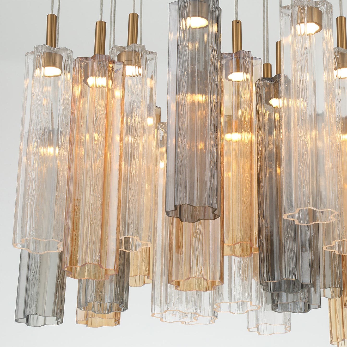Crystorama Addis 26in 28-Light Pendant | Mid-Century Aged Brass and Autumn Tronchi Glass | Entryway & Dining Room | 26 x 26 x 21 in | Model ADD-415-AG-AU