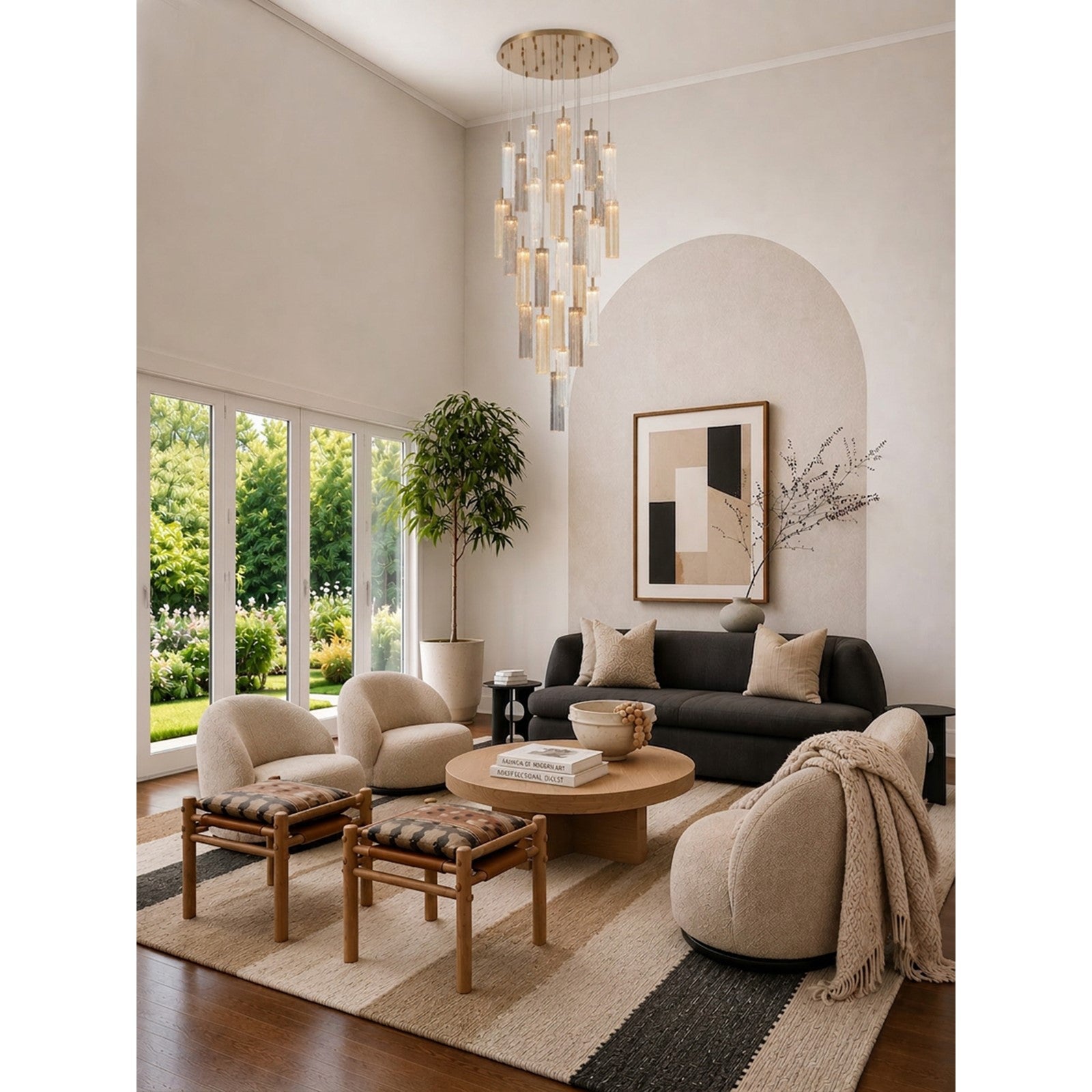 Crystorama Addis 26in 28-Light Pendant | Mid-Century Aged Brass and Autumn Tronchi Glass | Entryway & Dining Room | 26 x 26 x 21 in | Model ADD-415-AG-AU