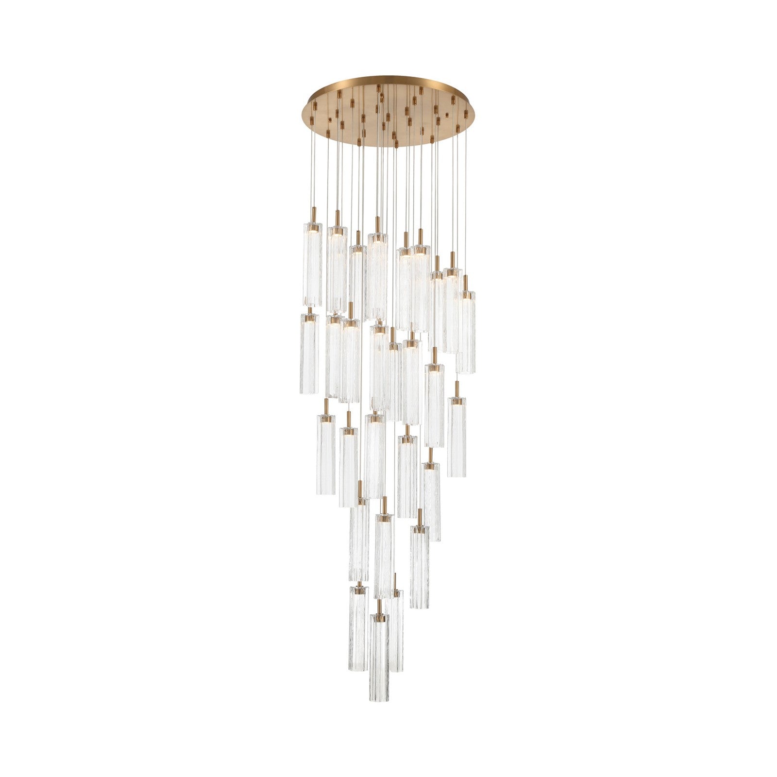 Crystorama Addis 26in 28-Light Pendant | Mid-Century Aged Brass and Clear Tronchi Glass | Entryway & Dining Room | 26 x 26 x 21 in | Model ADD-415-AG-CL