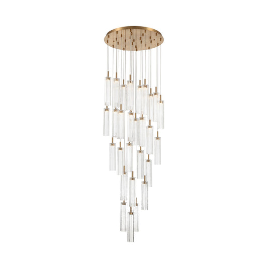 Crystorama Addis 26in 28-Light Pendant | Mid-Century Aged Brass and Clear Tronchi Glass | Entryway & Dining Room | 26 x 26 x 21 in | Model ADD-415-AG-CL