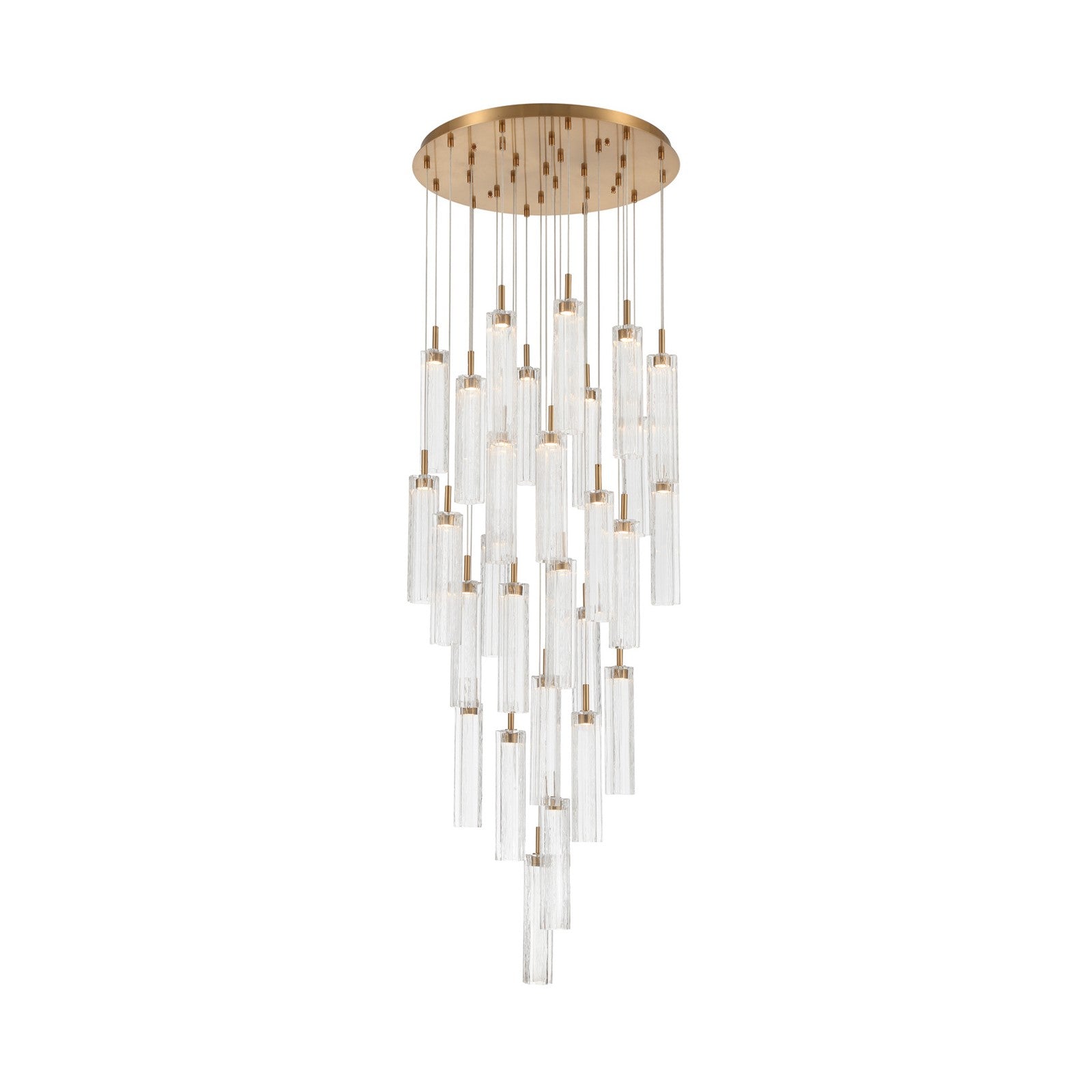 Crystorama Addis 26in 28-Light Pendant | Mid-Century Aged Brass and Clear Tronchi Glass | Entryway & Dining Room | 26 x 26 x 21 in | Model ADD-415-AG-CL