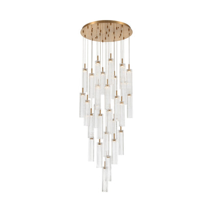 Crystorama Addis 26in 28-Light Pendant | Mid-Century Aged Brass and Clear Tronchi Glass | Entryway & Dining Room | 26 x 26 x 21 in | Model ADD-415-AG-CL