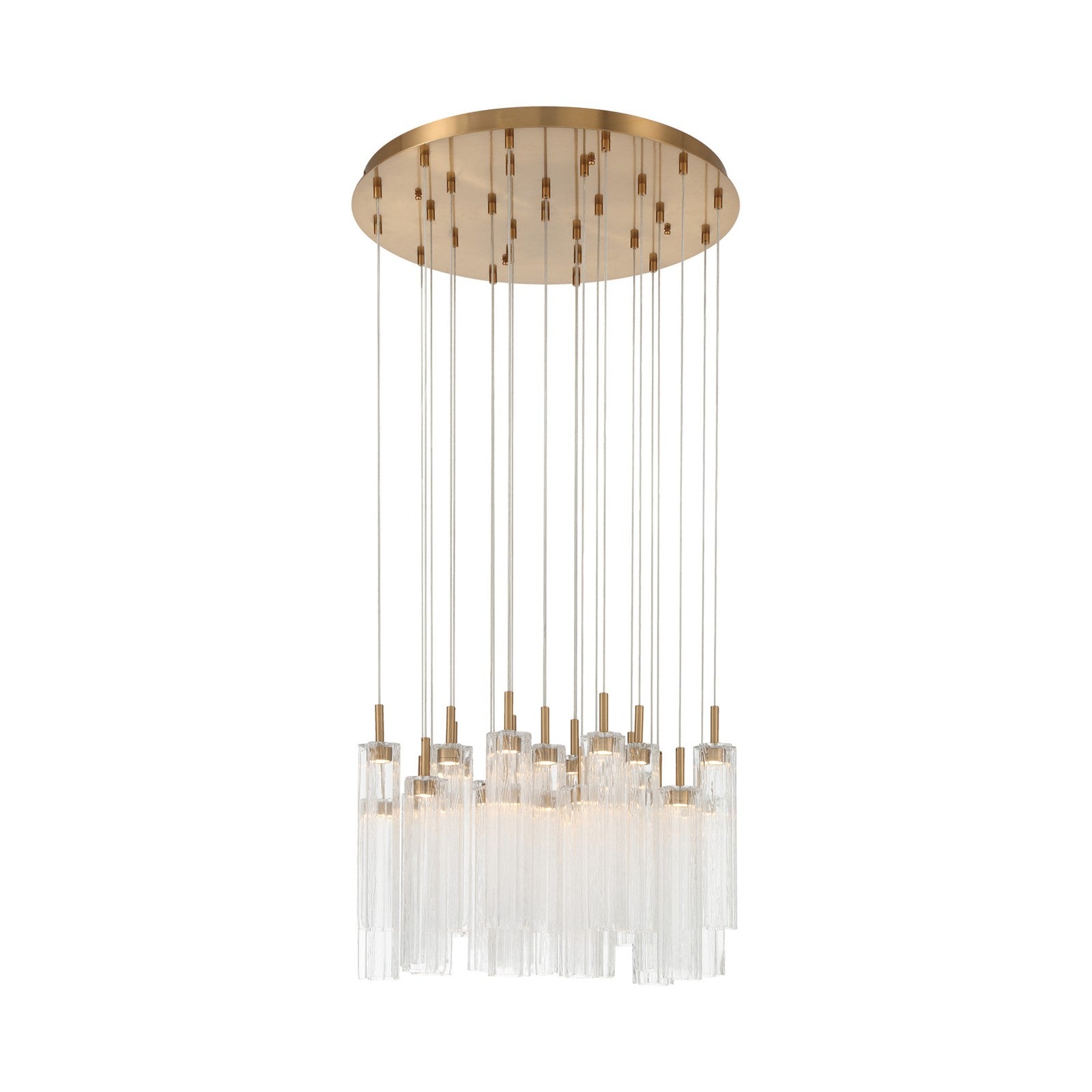 Crystorama Addis 26in 28-Light Pendant | Mid-Century Aged Brass and Clear Tronchi Glass | Entryway & Dining Room | 26 x 26 x 21 in | Model ADD-415-AG-CL