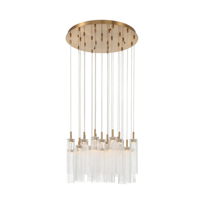 Crystorama Addis 26in 28-Light Pendant | Mid-Century Aged Brass and Clear Tronchi Glass | Entryway & Dining Room | 26 x 26 x 21 in | Model ADD-415-AG-CL