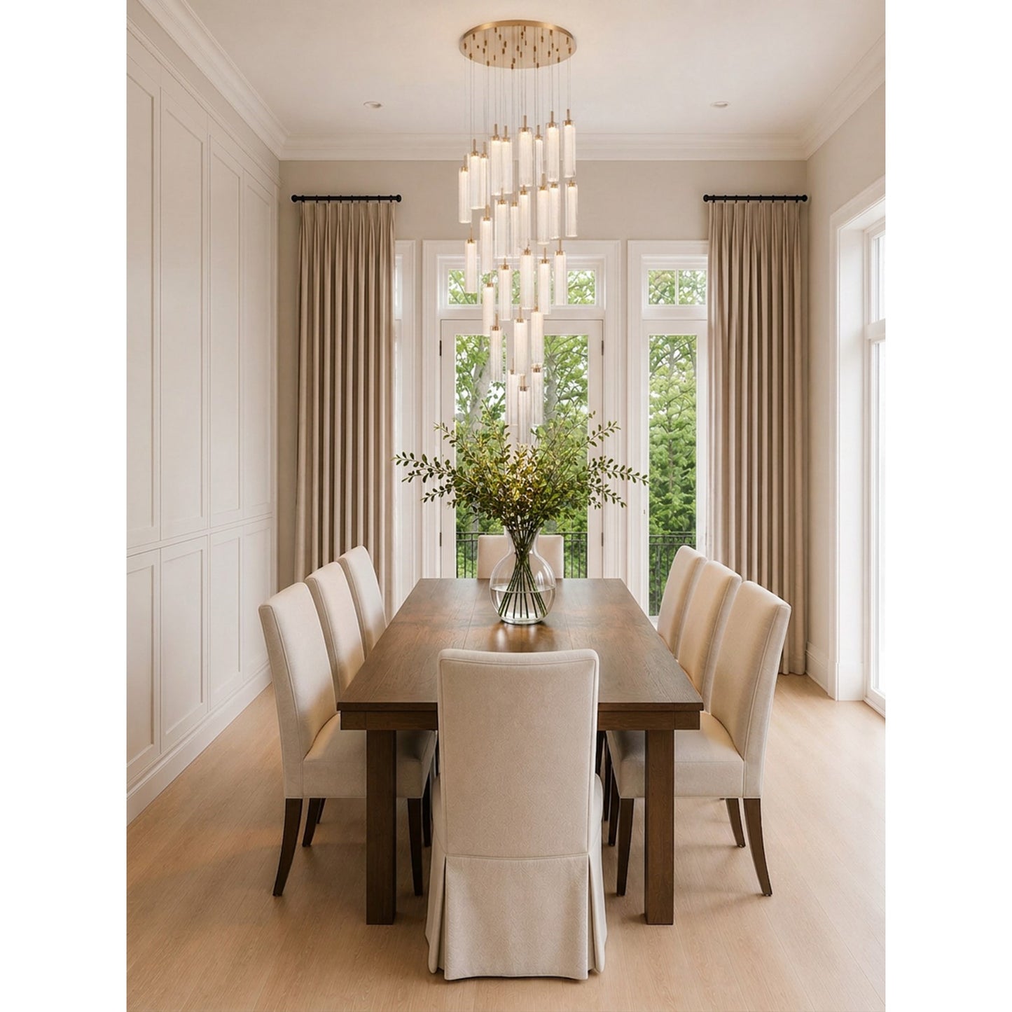 Crystorama Addis 26in 28-Light Pendant | Mid-Century Aged Brass and Clear Tronchi Glass | Entryway & Dining Room | 26 x 26 x 21 in | Model ADD-415-AG-CL