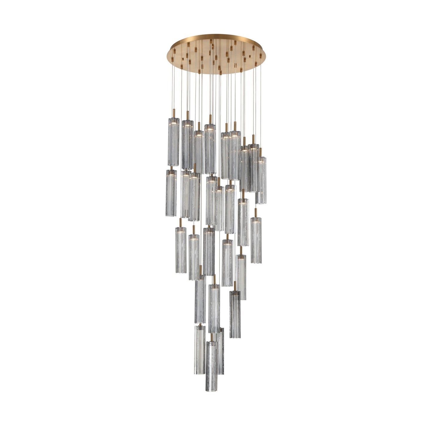 Crystorama Addis 26in 28-Light Pendant | Mid-Century Aged Brass and Smoke Tronchi Glass | Entryway & Dining Room | 26 x 26 x 21 in | Model ADD-415-AG-SM