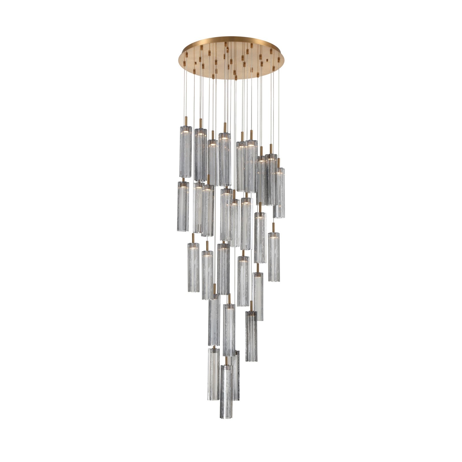 Crystorama Addis 26in 28-Light Pendant | Mid-Century Aged Brass and Smoke Tronchi Glass | Entryway & Dining Room | 26 x 26 x 21 in | Model ADD-415-AG-SM