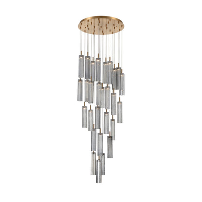 Crystorama Addis 26in 28-Light Pendant | Mid-Century Aged Brass and Smoke Tronchi Glass | Entryway & Dining Room | 26 x 26 x 21 in | Model ADD-415-AG-SM
