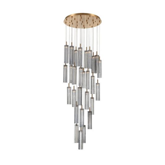 Crystorama Addis 26in 28-Light Pendant | Mid-Century Aged Brass and Smoke Tronchi Glass | Entryway & Dining Room | 26 x 26 x 21 in | Model ADD-415-AG-SM