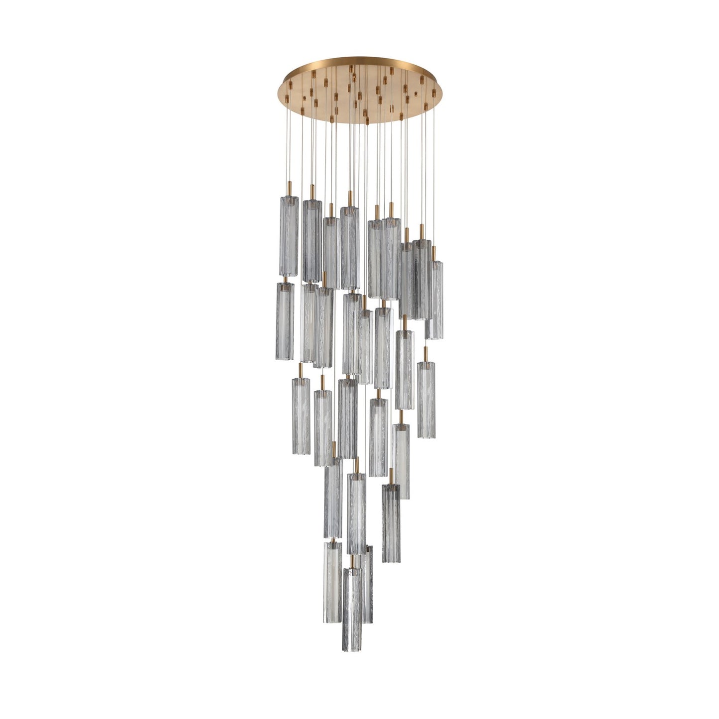 Crystorama Addis 26in 28-Light Pendant | Mid-Century Aged Brass and Smoke Tronchi Glass | Entryway & Dining Room | 26 x 26 x 21 in | Model ADD-415-AG-SM