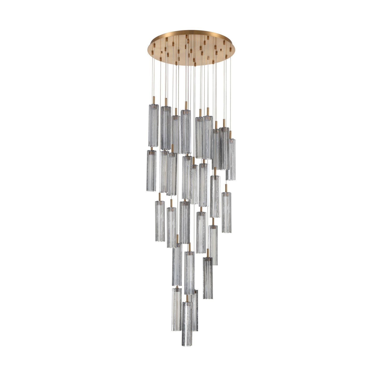 Crystorama Addis 26in 28-Light Pendant | Mid-Century Aged Brass and Smoke Tronchi Glass | Entryway & Dining Room | 26 x 26 x 21 in | Model ADD-415-AG-SM