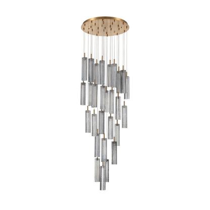 Crystorama Addis 26in 28-Light Pendant | Mid-Century Aged Brass and Smoke Tronchi Glass | Entryway & Dining Room | 26 x 26 x 21 in | Model ADD-415-AG-SM