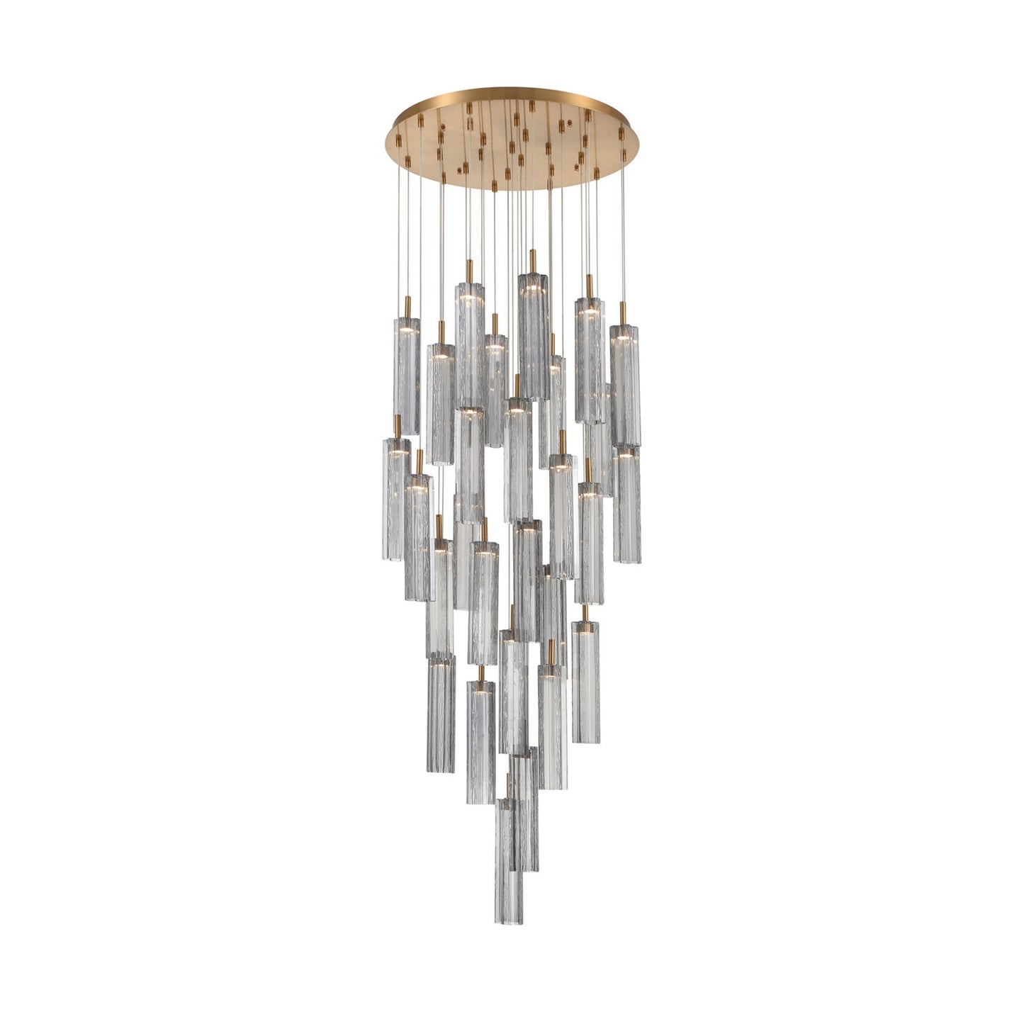 Crystorama Addis 26in 28-Light Pendant | Mid-Century Aged Brass and Smoke Tronchi Glass | Entryway & Dining Room | 26 x 26 x 21 in | Model ADD-415-AG-SM