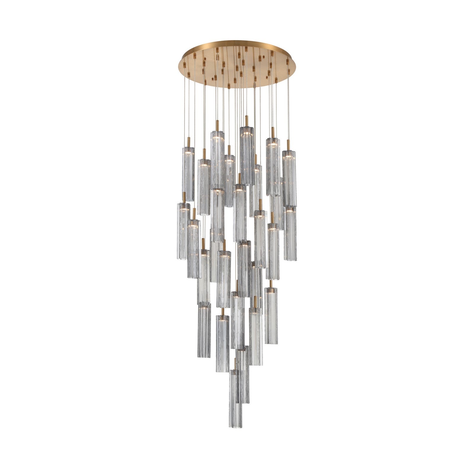 Crystorama Addis 26in 28-Light Pendant | Mid-Century Aged Brass and Smoke Tronchi Glass | Entryway & Dining Room | 26 x 26 x 21 in | Model ADD-415-AG-SM