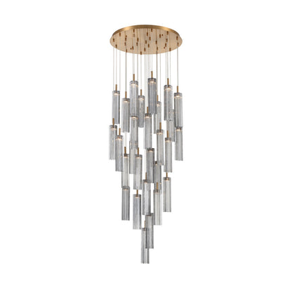Crystorama Addis 26in 28-Light Pendant | Mid-Century Aged Brass and Smoke Tronchi Glass | Entryway & Dining Room | 26 x 26 x 21 in | Model ADD-415-AG-SM