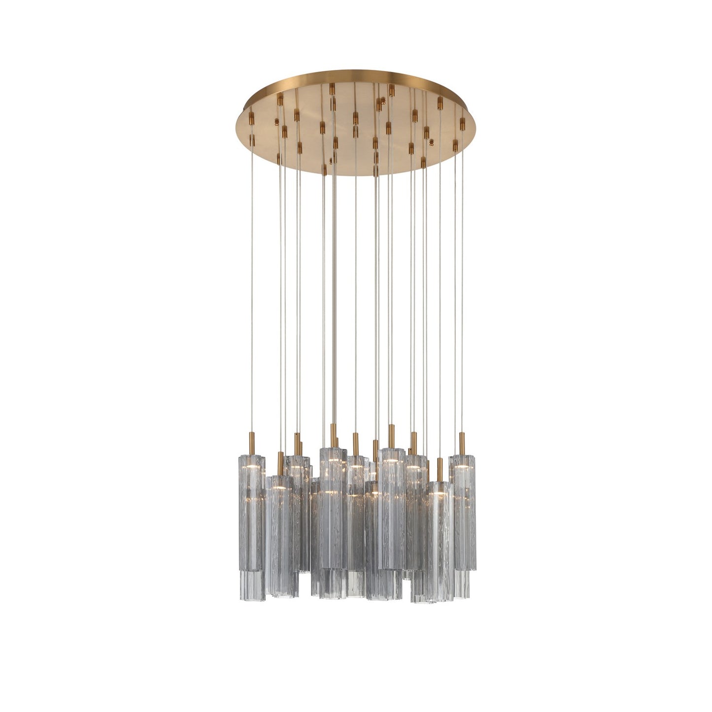 Crystorama Addis 26in 28-Light Pendant | Mid-Century Aged Brass and Smoke Tronchi Glass | Entryway & Dining Room | 26 x 26 x 21 in | Model ADD-415-AG-SM