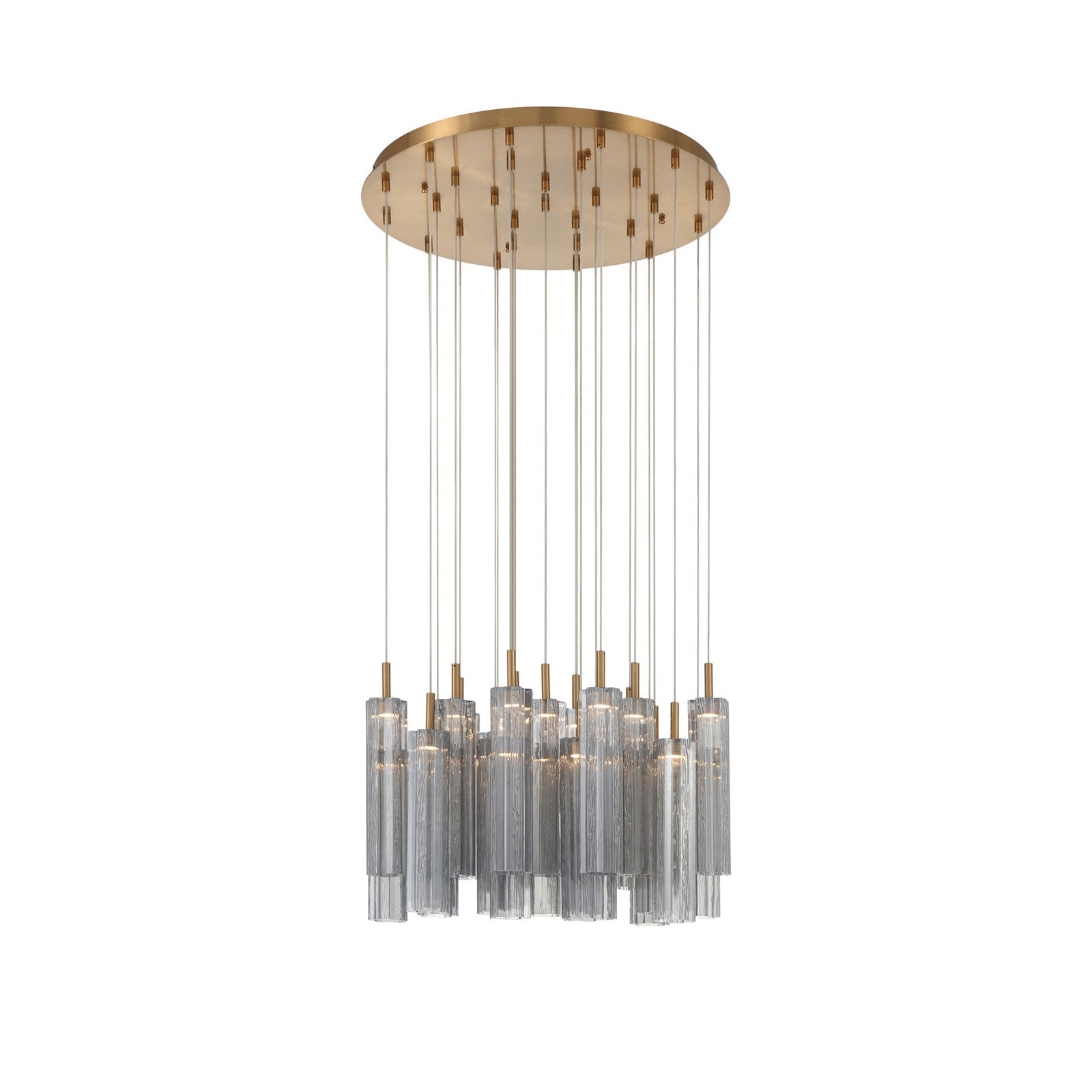 Crystorama Addis 26in 28-Light Pendant | Mid-Century Aged Brass and Smoke Tronchi Glass | Entryway & Dining Room | 26 x 26 x 21 in | Model ADD-415-AG-SM