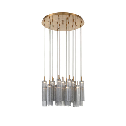 Crystorama Addis 26in 28-Light Pendant | Mid-Century Aged Brass and Smoke Tronchi Glass | Entryway & Dining Room | 26 x 26 x 21 in | Model ADD-415-AG-SM