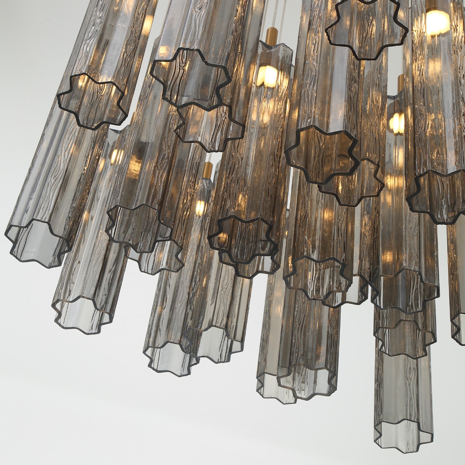 Crystorama Addis 26in 28-Light Pendant | Mid-Century Aged Brass and Smoke Tronchi Glass | Entryway & Dining Room | 26 x 26 x 21 in | Model ADD-415-AG-SM
