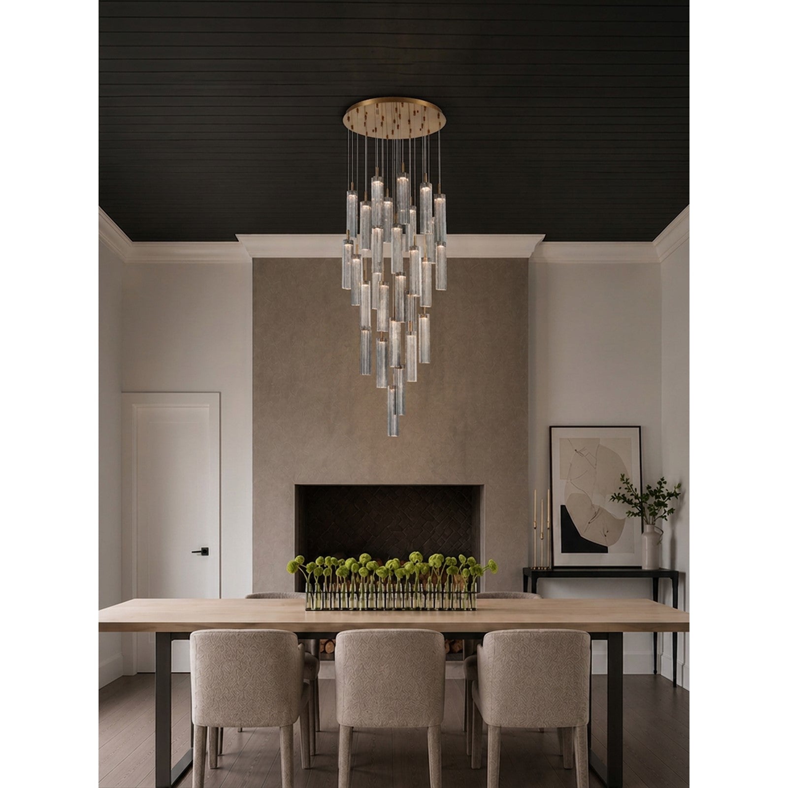 Crystorama Addis 26in 28-Light Pendant | Mid-Century Aged Brass and Smoke Tronchi Glass | Entryway & Dining Room | 26 x 26 x 21 in | Model ADD-415-AG-SM