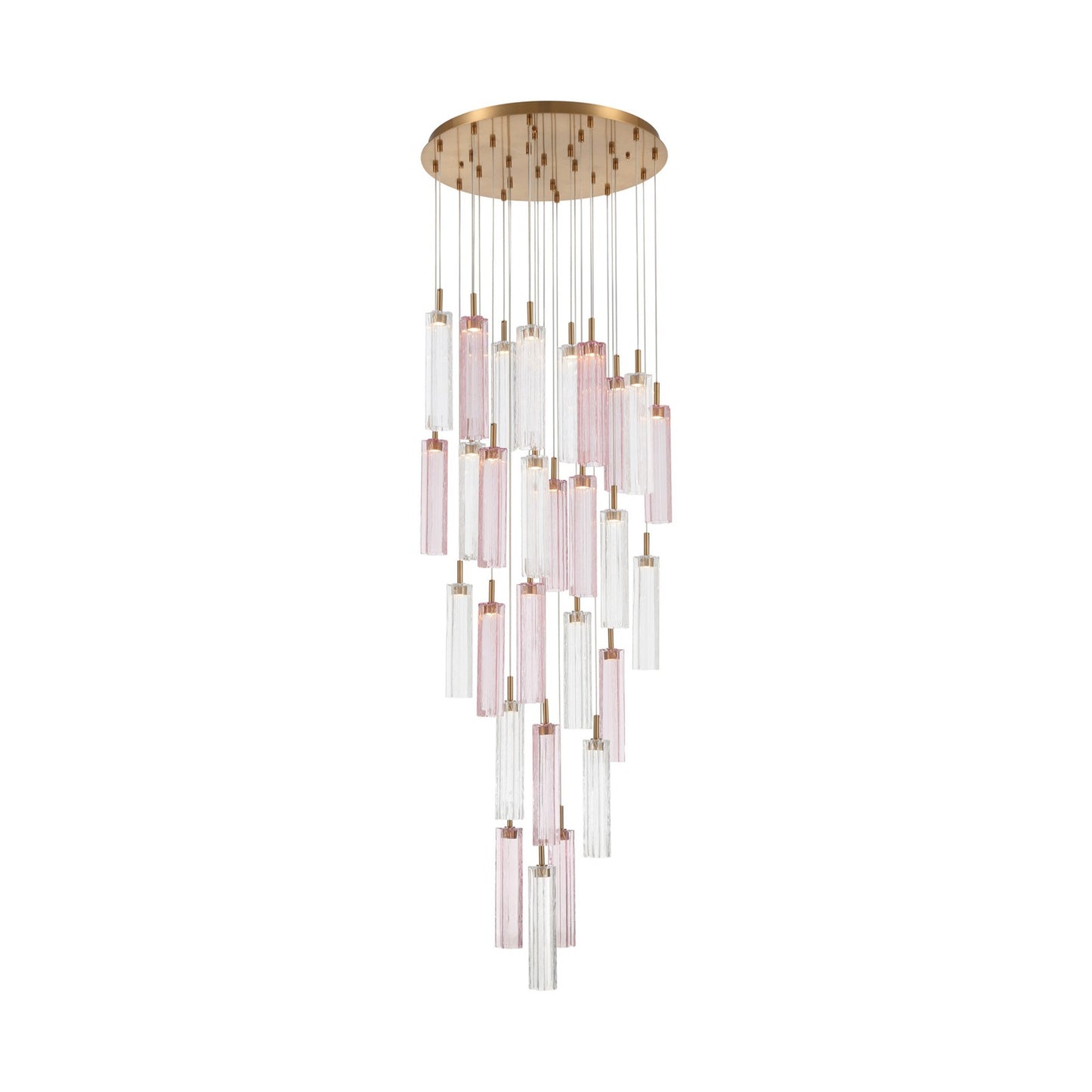 Crystorama Addis 26in 28-Light Pendant | Mid-Century Aged Brass and Spring Tronchi Glass | Entryway & Staircase | 26 x 26 x 21 in | Model ADD-415-AG-SP