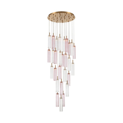 Crystorama Addis 26in 28-Light Pendant | Mid-Century Aged Brass and Spring Tronchi Glass | Entryway & Staircase | 26 x 26 x 21 in | Model ADD-415-AG-SP