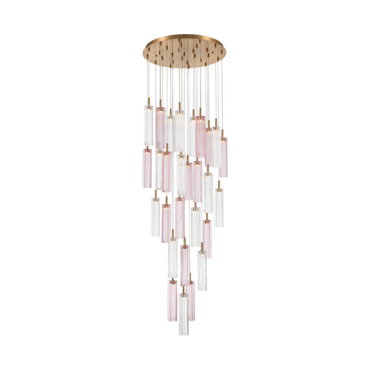 Crystorama Addis 26in 28-Light Pendant | Mid-Century Aged Brass and Spring Tronchi Glass | Entryway & Staircase | 26 x 26 x 21 in | Model ADD-415-AG-SP