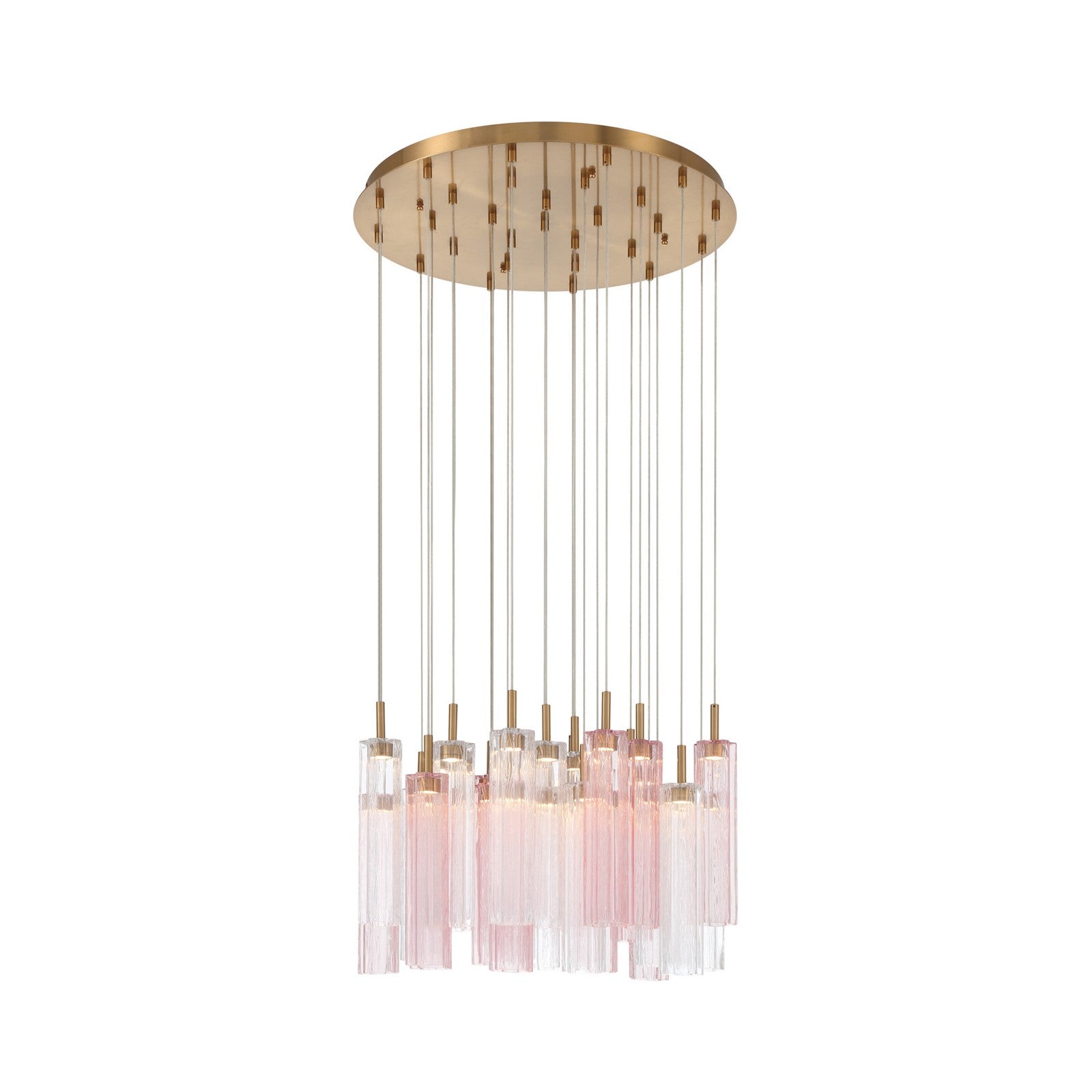 Crystorama Addis 26in 28-Light Pendant | Mid-Century Aged Brass and Spring Tronchi Glass | Entryway & Staircase | 26 x 26 x 21 in | Model ADD-415-AG-SP