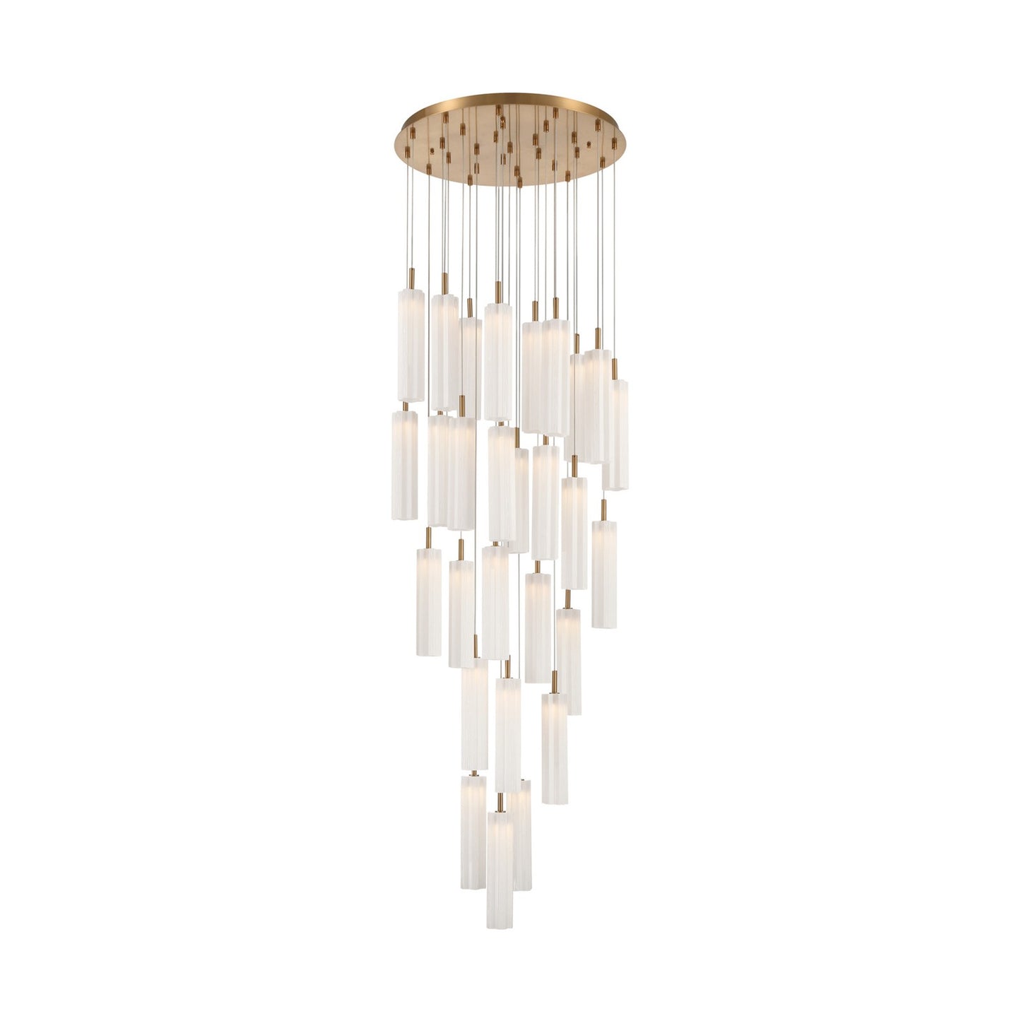 Crystorama Addis 26in 28-Light Pendant | Mid-Century Aged Brass and White Tronchi Glass | Entryway & Staircase | 26 x 26 x 21 in | Model ADD-415-AG-WH