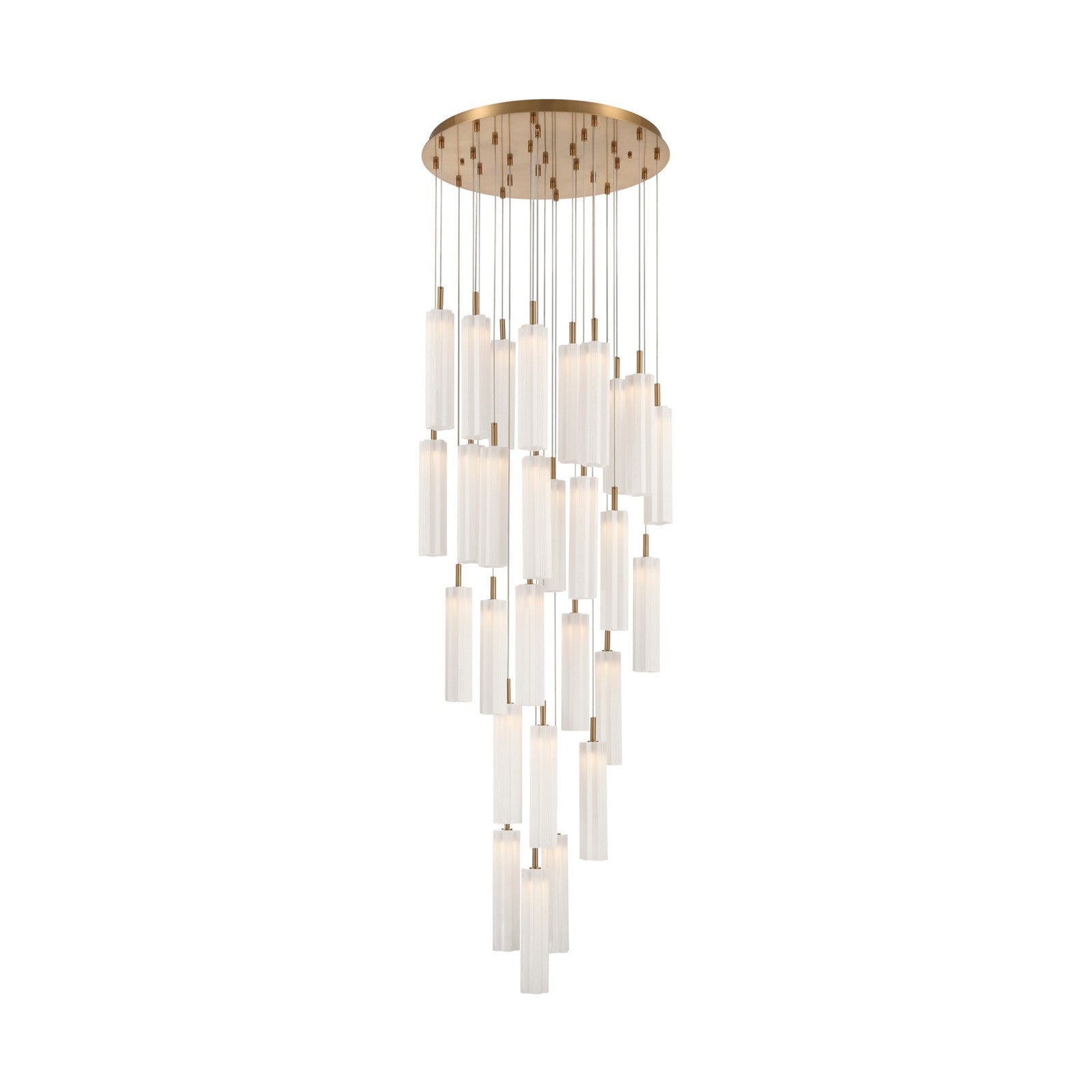Crystorama Addis 26in 28-Light Pendant | Mid-Century Aged Brass and White Tronchi Glass | Entryway & Staircase | 26 x 26 x 21 in | Model ADD-415-AG-WH
