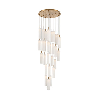Crystorama Addis 26in 28-Light Pendant | Mid-Century Aged Brass and White Tronchi Glass | Entryway & Staircase | 26 x 26 x 21 in | Model ADD-415-AG-WH