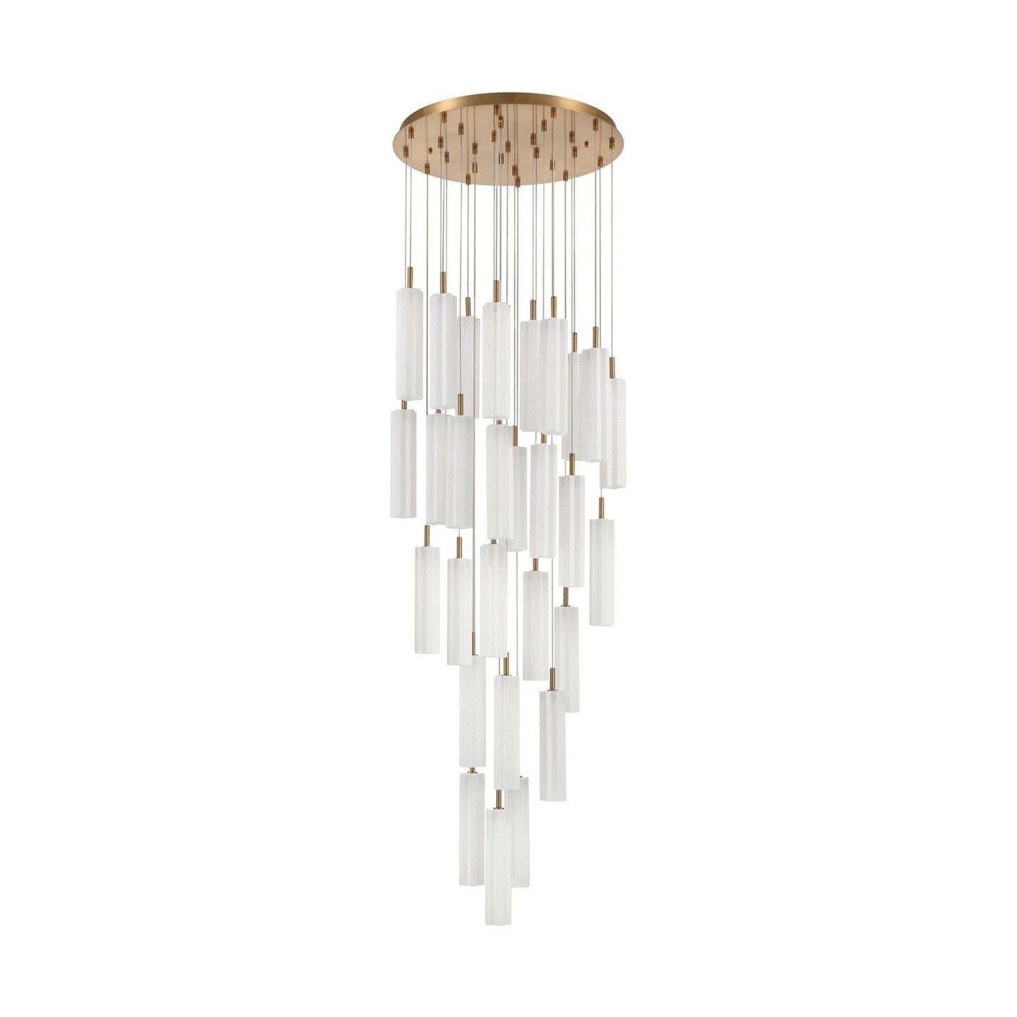 Crystorama Addis 26in 28-Light Pendant | Mid-Century Aged Brass and White Tronchi Glass | Entryway & Staircase | 26 x 26 x 21 in | Model ADD-415-AG-WH