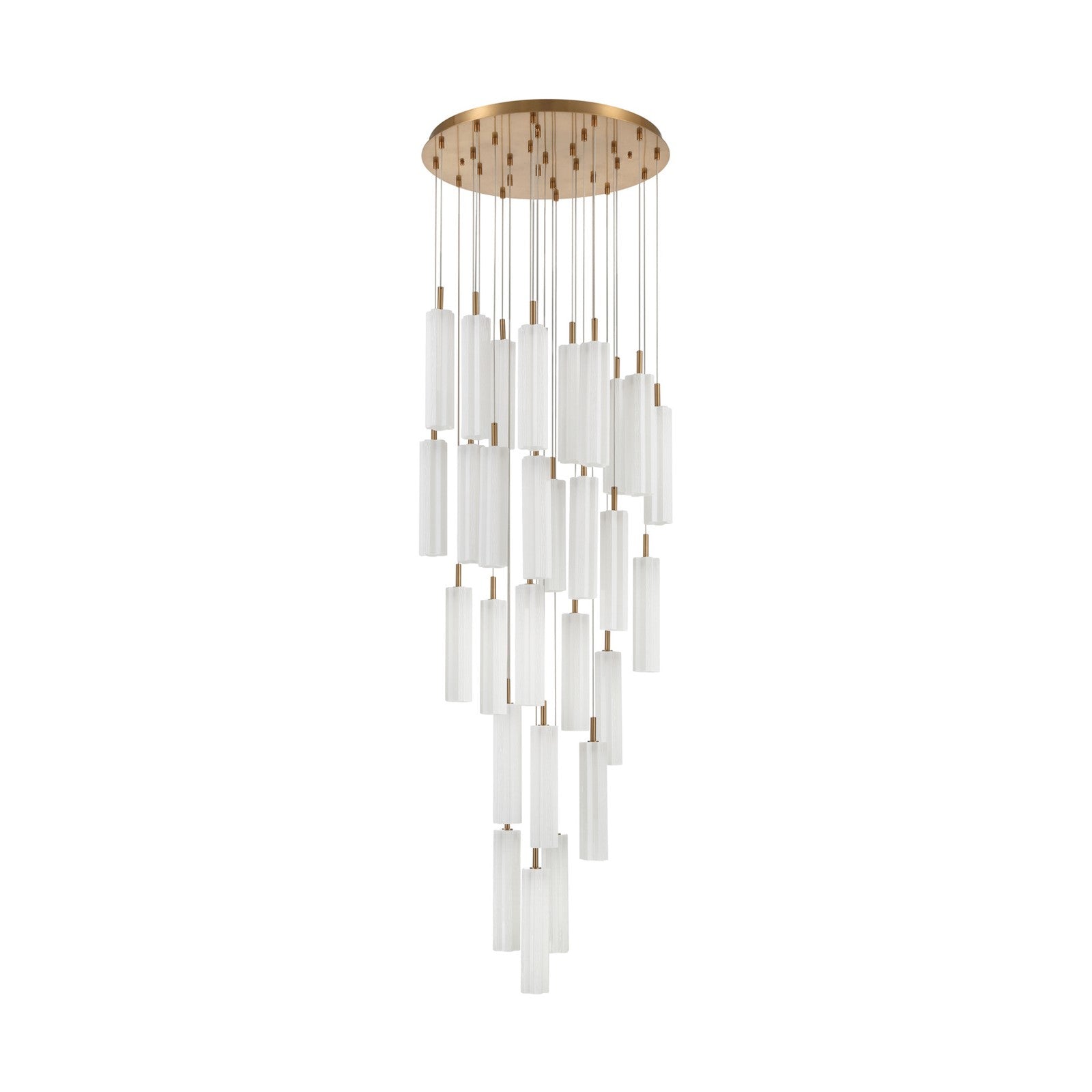 Crystorama Addis 26in 28-Light Pendant | Mid-Century Aged Brass and White Tronchi Glass | Entryway & Staircase | 26 x 26 x 21 in | Model ADD-415-AG-WH
