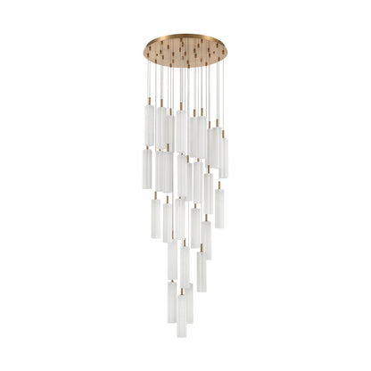 Crystorama Addis 26in 28-Light Pendant | Mid-Century Aged Brass and White Tronchi Glass | Entryway & Staircase | 26 x 26 x 21 in | Model ADD-415-AG-WH