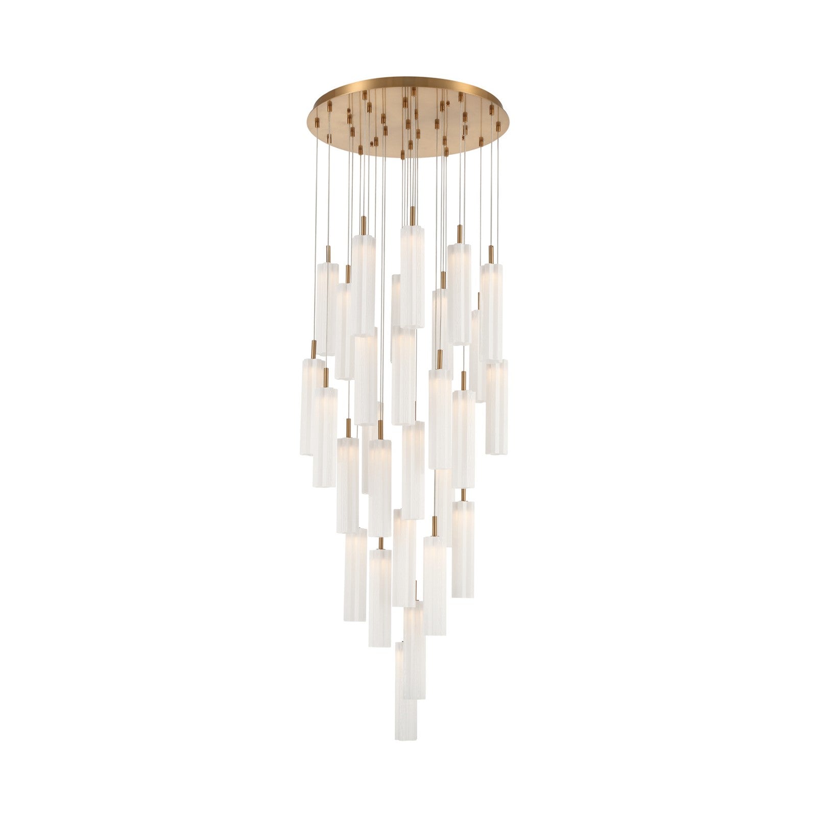 Crystorama Addis 26in 28-Light Pendant | Mid-Century Aged Brass and White Tronchi Glass | Entryway & Staircase | 26 x 26 x 21 in | Model ADD-415-AG-WH