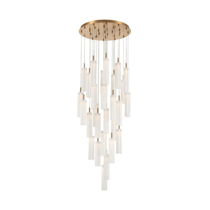 Crystorama Addis 26in 28-Light Pendant | Mid-Century Aged Brass and White Tronchi Glass | Entryway & Staircase | 26 x 26 x 21 in | Model ADD-415-AG-WH