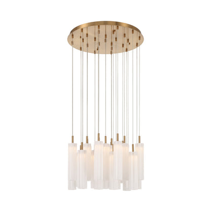 Crystorama Addis 26in 28-Light Pendant | Mid-Century Aged Brass and White Tronchi Glass | Entryway & Staircase | 26 x 26 x 21 in | Model ADD-415-AG-WH