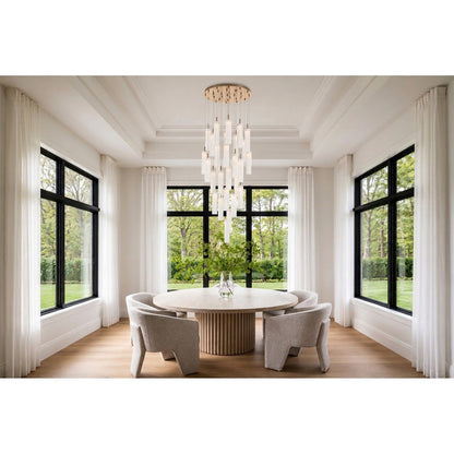 Crystorama Addis 26in 28-Light Pendant | Mid-Century Aged Brass and White Tronchi Glass | Entryway & Staircase | 26 x 26 x 21 in | Model ADD-415-AG-WH