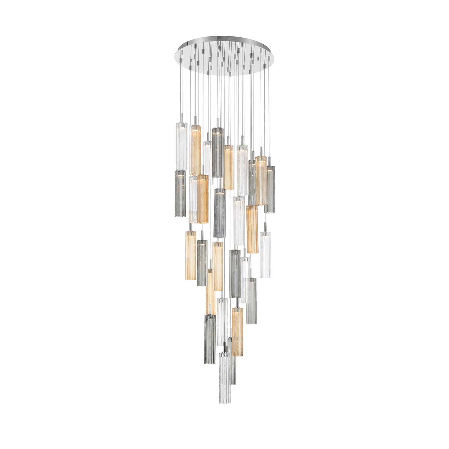Crystorama Addis 26in 28-Light Pendant | Mid-Century Polished Chrome and Autumn Tronchi Glass | Entryway & Staircase | 26 x 26 x 21 in | Model ADD-415-CH-AU