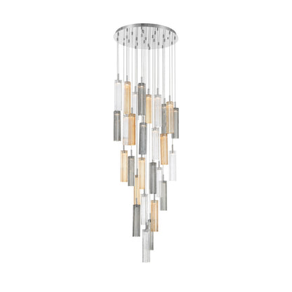Crystorama Addis 26in 28-Light Pendant | Mid-Century Polished Chrome and Autumn Tronchi Glass | Entryway & Staircase | 26 x 26 x 21 in | Model ADD-415-CH-AU